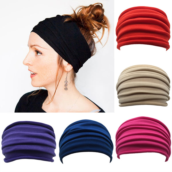 Womens Wide Elastic Headband - For Sports Workout Running