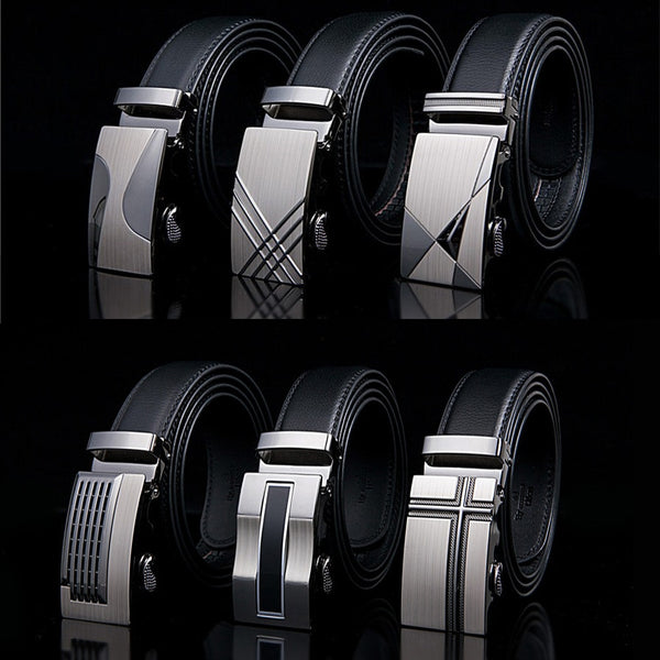 Mens Luxury Designer Cowhide Leather Belts, Automatic Buckle