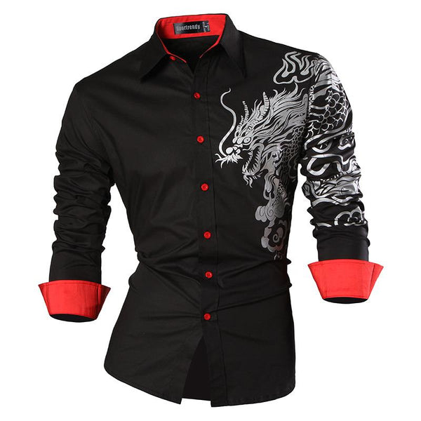 Mens Casual Slim Fit Dress Shirt -  Dragon