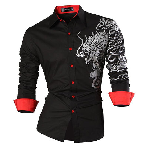 Mens Casual Slim Fit Dress Shirt -  Dragon