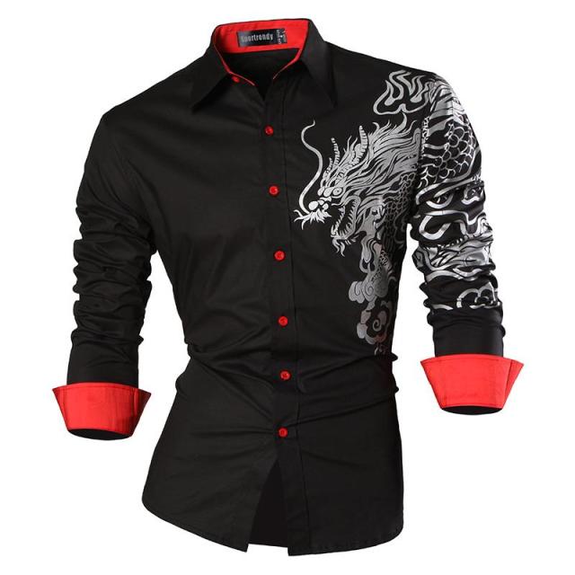 Mens Casual Slim Fit Dress Shirt -  Dragon