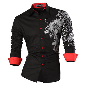 Mens Casual Slim Fit Dress Shirt -  Dragon