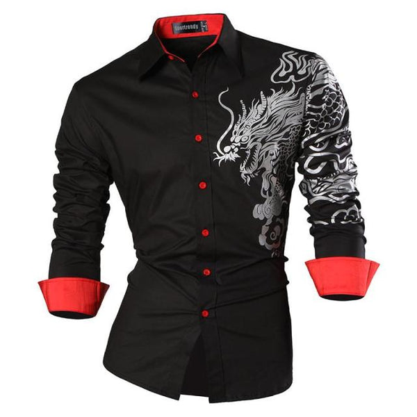 Mens Casual Slim Fit Dress Shirt -  Dragon