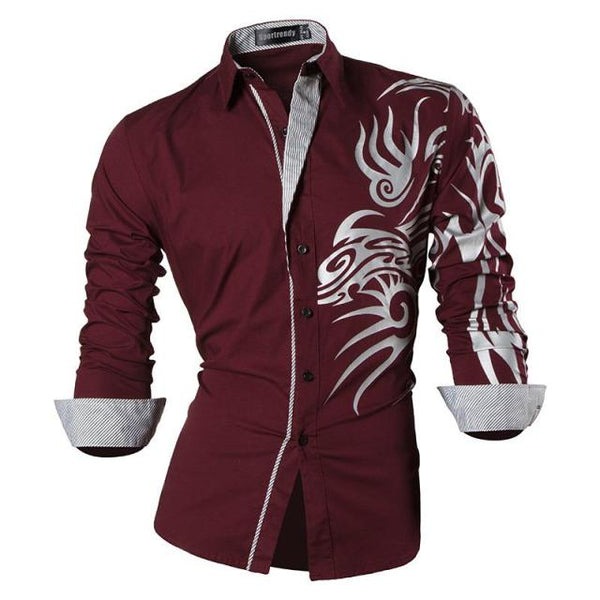 Mens Casual Slim Fit Dress Shirt -  Dragon