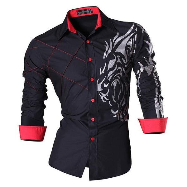 Mens Casual Slim Fit Dress Shirt -  Dragon
