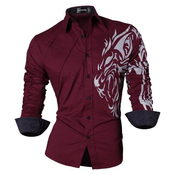 Mens Casual Slim Fit Dress Shirt -  Dragon