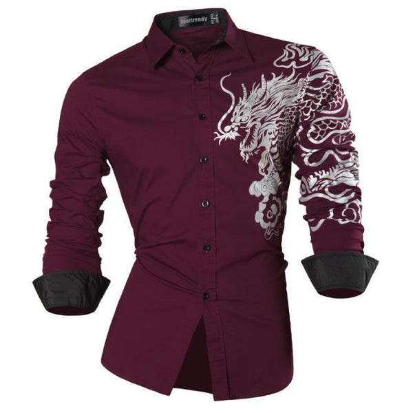 Mens Casual Slim Fit Dress Shirt -  Dragon