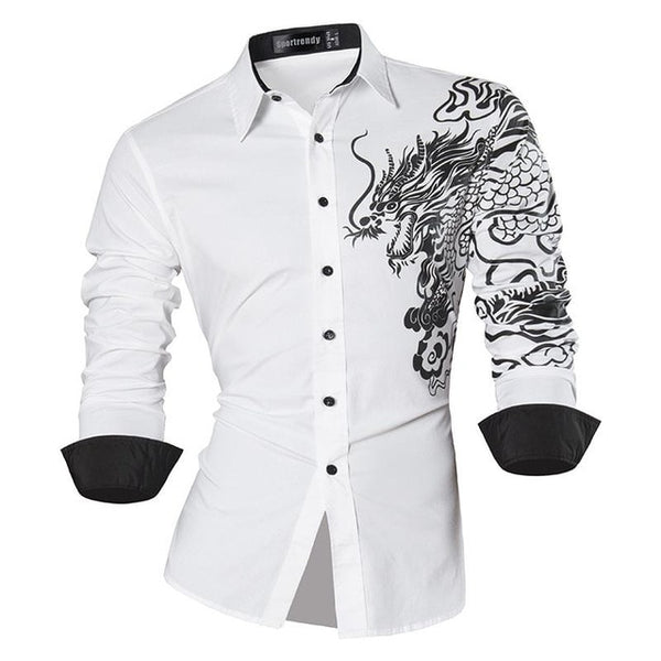 Mens Casual Slim Fit Dress Shirt -  Dragon