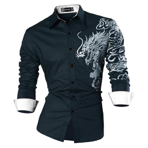 Mens Casual Slim Fit Dress Shirt -  Dragon