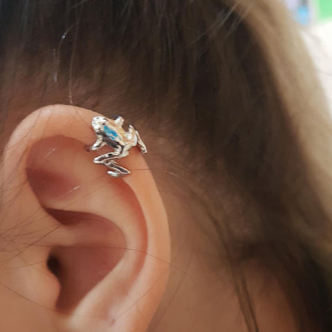 Womens Silver Frog Ear Cuff Earrings, No Piercing