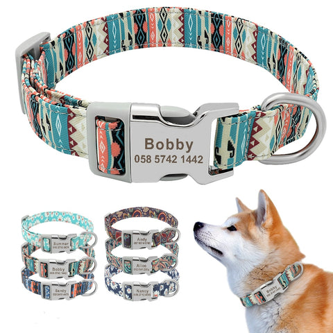 Personalized Nylon ID Dog Collar - Free Engraving Small Medium Large Dogs