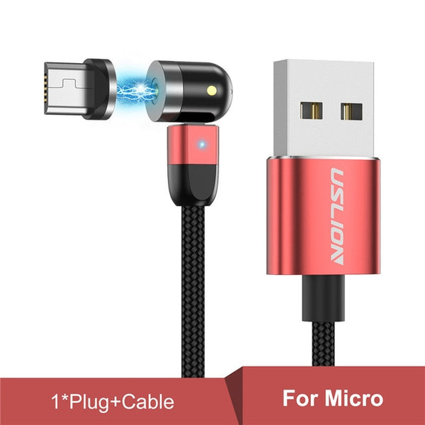 Fast Charging Micro USB, Type C, Mobile Phone Cable w Rotating Magnetic Head