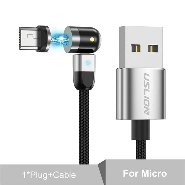 Fast Charging Micro USB, Type C, Mobile Phone Cable w Rotating Magnetic Head