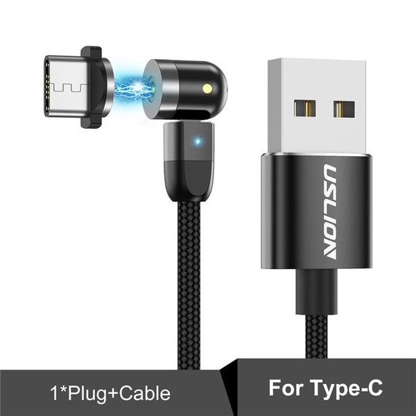 Fast Charging Micro USB, Type C, Mobile Phone Cable w Rotating Magnetic Head