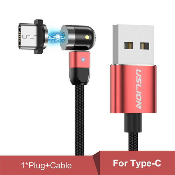 Fast Charging Micro USB, Type C, Mobile Phone Cable w Rotating Magnetic Head