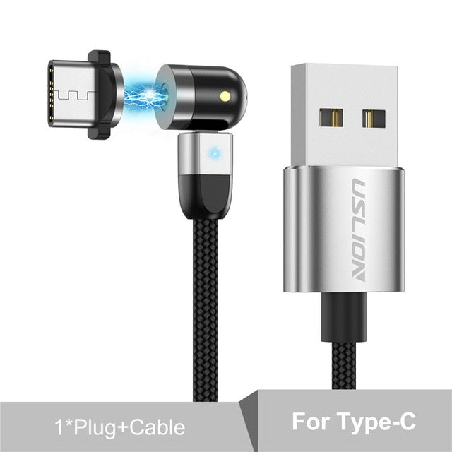 Fast Charging Micro USB, Type C, Mobile Phone Cable w Rotating Magnetic Head