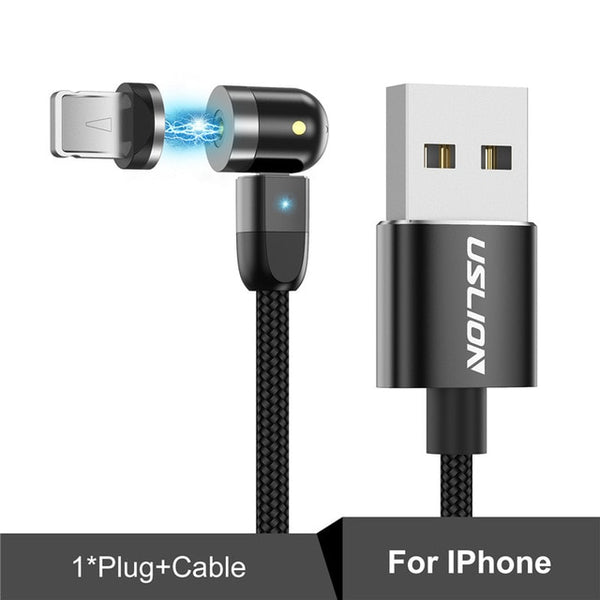 Fast Charging Micro USB, Type C, Mobile Phone Cable w Rotating Magnetic Head