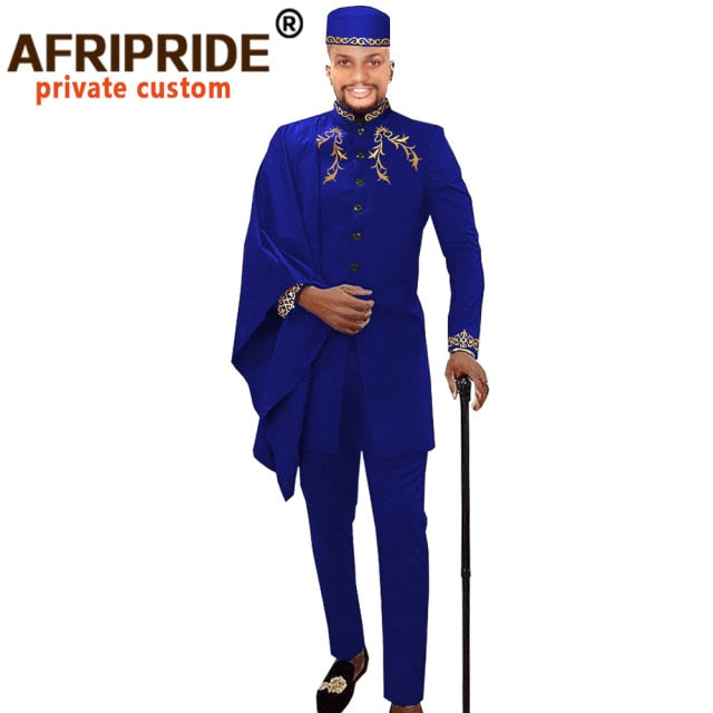 Mens Dashiki 3 Piece Ensemble - Coat, Pants & Hat