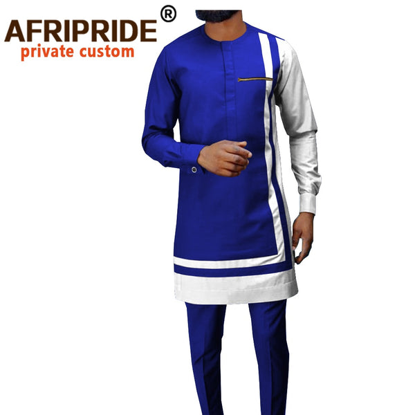 Mens Dashiki Set - Ankara Pants & Long Sleeve Shirt