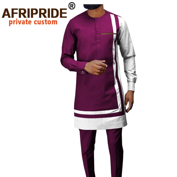 Mens Dashiki Set - Ankara Pants & Long Sleeve Shirt
