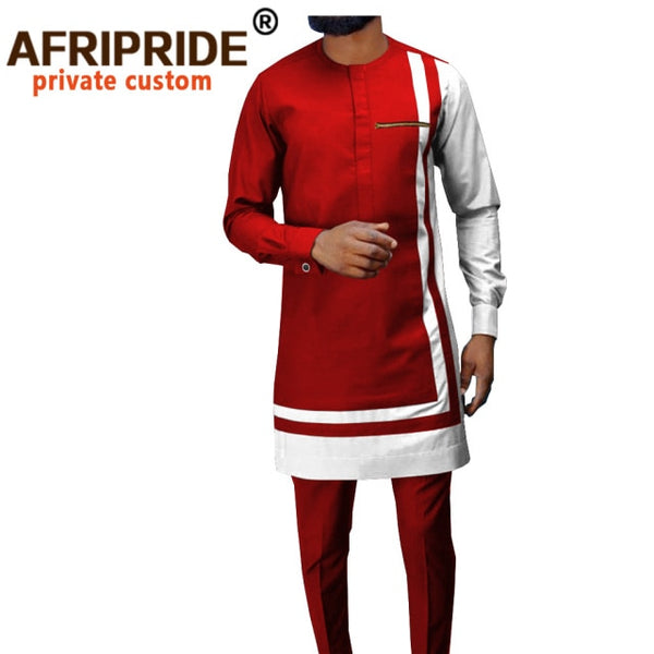 Mens Dashiki Set - Ankara Pants & Long Sleeve Shirt