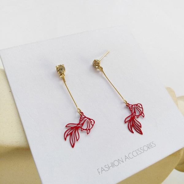 Womens Chinese Style Goldfish Earrings - Crosses heart lock & Key & more