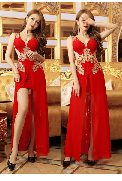 Womens Sexy V-neck Sleeveless Split Romper Dress with Shorts