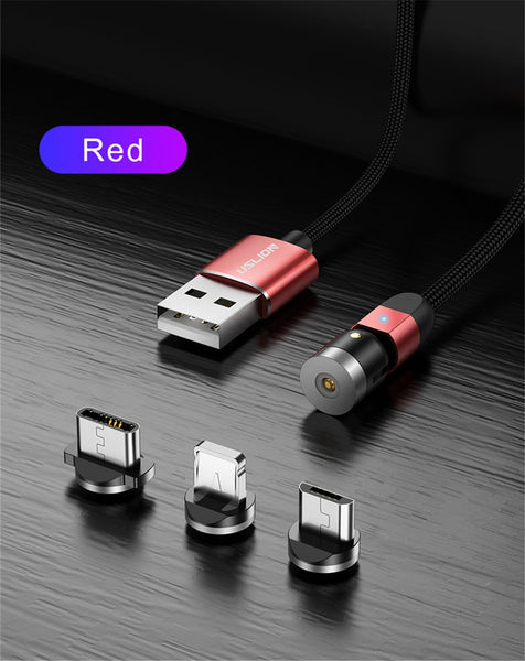 Fast Charging Micro USB, Type C, Mobile Phone Cable w Rotating Magnetic Head