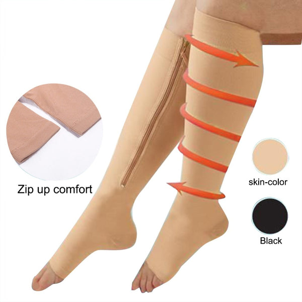 Unisex Zippered Leg Compression Stockings -  Prevents Varicose Veins
