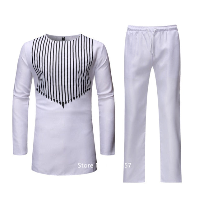 Mens 2piece Dashiki Set - Collar With Full Sleeve Shirt & Trousers