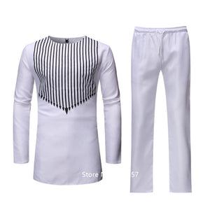 Mens 2piece Dashiki Set - Collar With Full Sleeve Shirt & Trousers