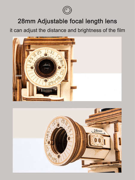 3D Wooden Model Building Puzzle - Classic Hand Crank, Real Film Projector/Vitascope, with moving parts