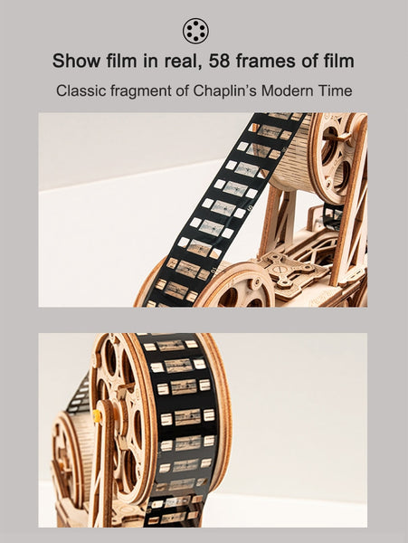 3D Wooden Model Building Puzzle - Classic Hand Crank, Real Film Projector/Vitascope, with moving parts