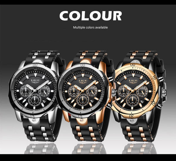 Mens LIGE Top Brand Luminous Quartz WristWatch - Life Waterproof, Military, Stop Watch, Shock Resistant, Auto Date, Chronograph, Complete Calendar