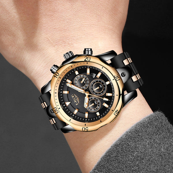 Mens LIGE Top Brand Luminous Quartz WristWatch - Life Waterproof, Military, Stop Watch, Shock Resistant, Auto Date, Chronograph, Complete Calendar
