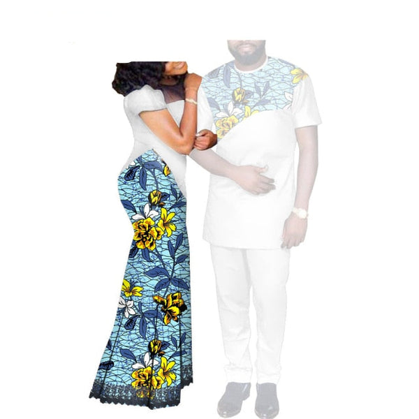 Womens Blue with Yellow Flowers   Matching Dashiki Dress