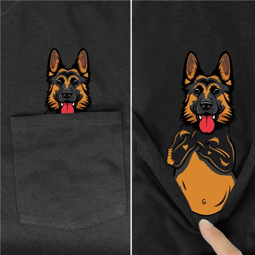 German Shepard in Pocket Giving Finger T-shirt