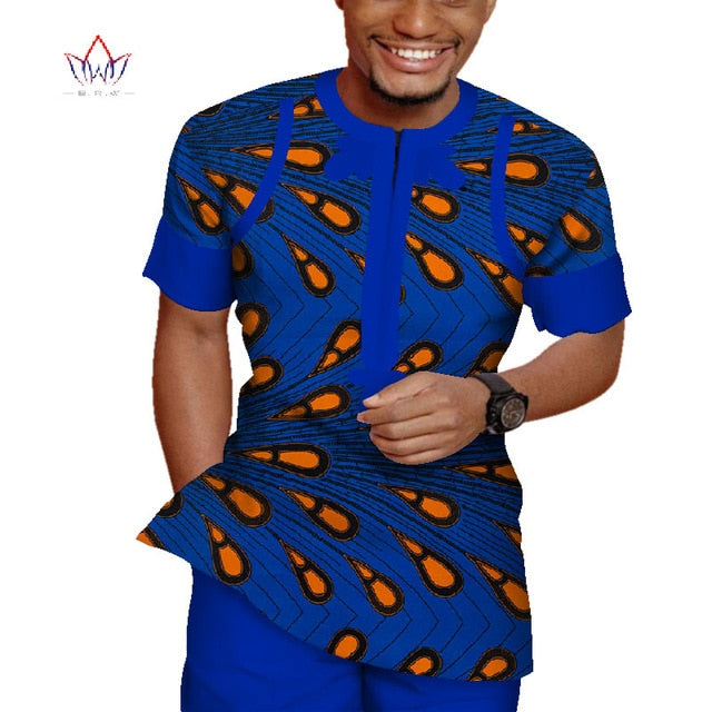 Bazinriche Top Shirt And Pant Trousers Suits Set African Men Party Clothes Short Sleeve Wyn943