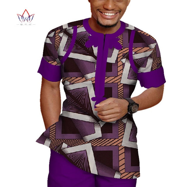 Mens Dashiki African Clothing, Shirt and pants 2pc set, Bazin Riche
