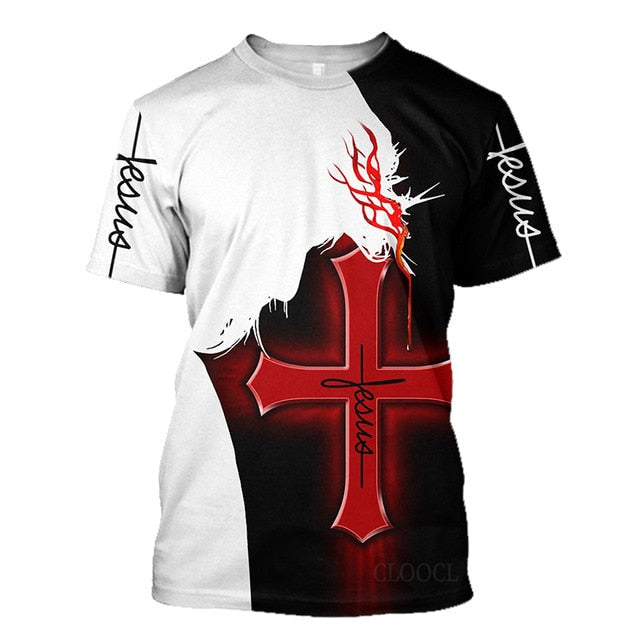 Mens and Womens Jesus Cross Hands T-Shirt Black, White, Red
