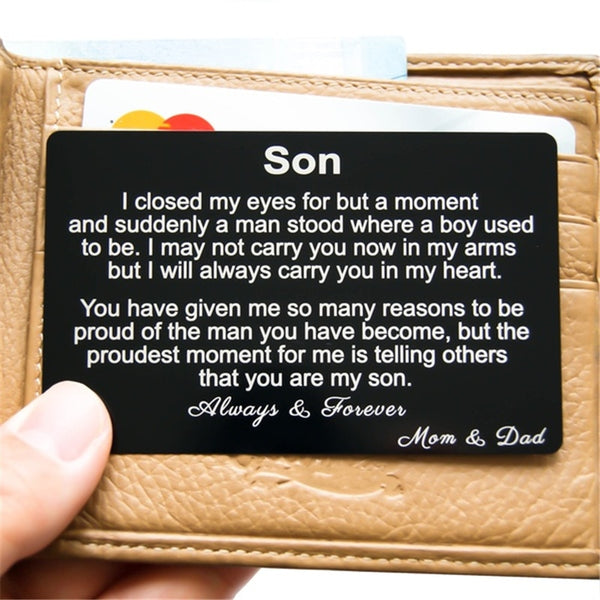 Metal Wallet Card Mom & Dads Love to Son Engraved