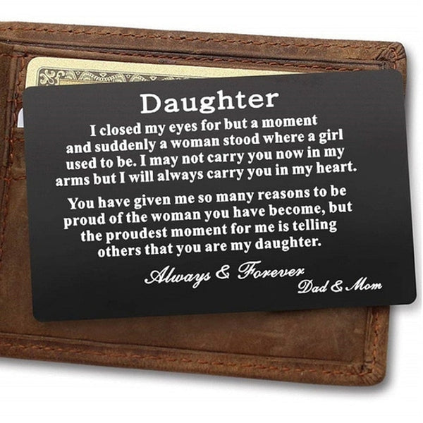 Metal Wallet Card Mom & Dads Love to Son Engraved