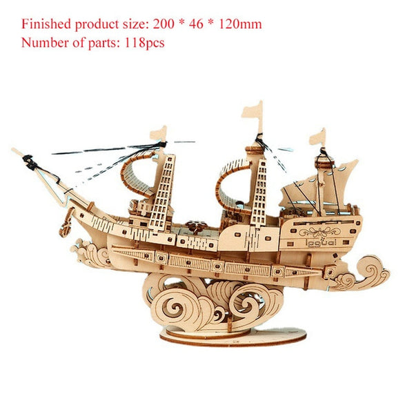 DIY Wooden Puzzle Assembly Kits - Ships, Music Box, Train and more