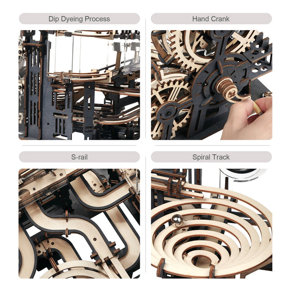 DIY Wooden Waterwheel Coaster Puzzle - Mechanical Gear Transmission, Marble Night City