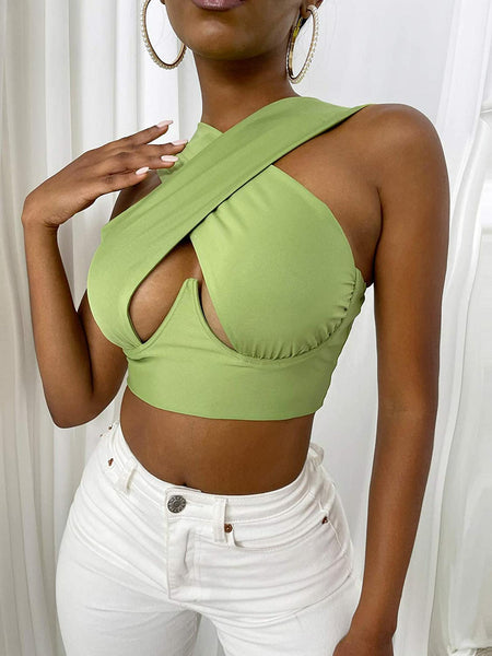 Womens Sexy Criss Cross Sleeveless Cutout Front Tops