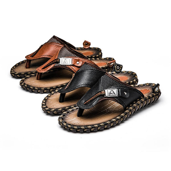 Mens High Quality Genuine Leather Beach Sandals/Flip Flops High
