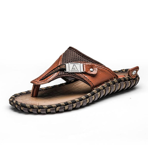 Mens High Quality Genuine Leather Beach Sandals/Flip Flops High