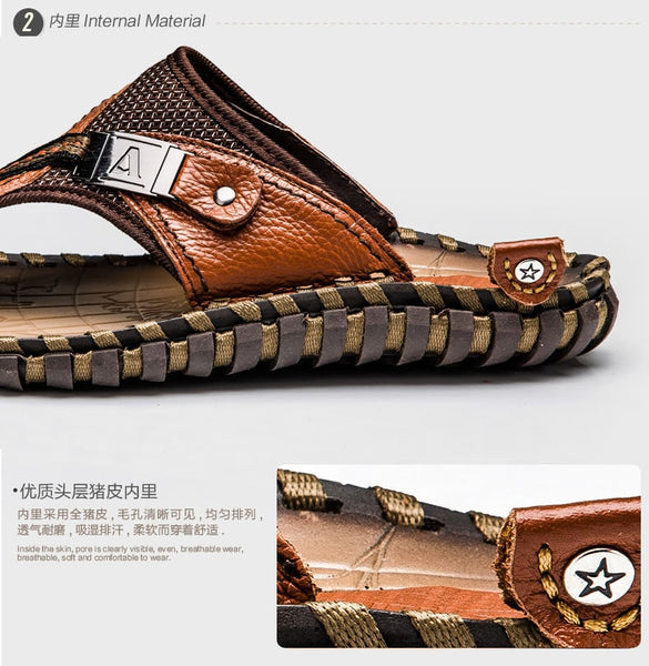 Mens High Quality Genuine Leather Beach Sandals/Flip Flops High