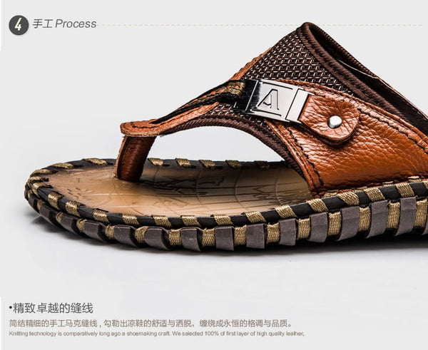 Mens High Quality Genuine Leather Beach Sandals/Flip Flops High