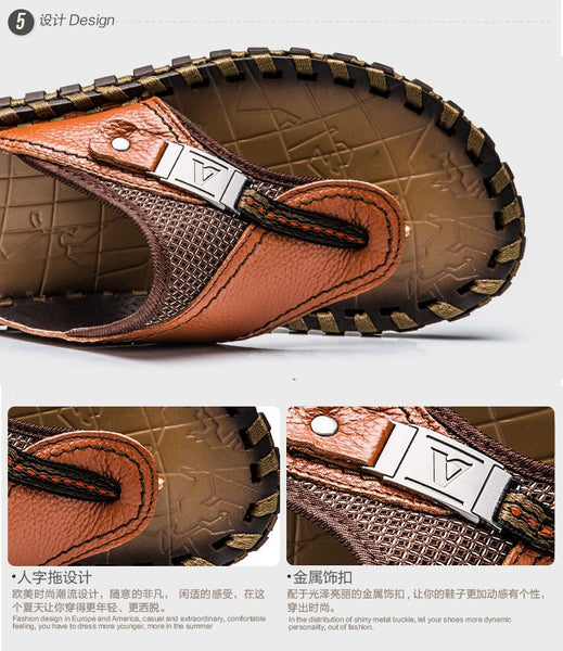 Mens High Quality Genuine Leather Beach Sandals/Flip Flops High